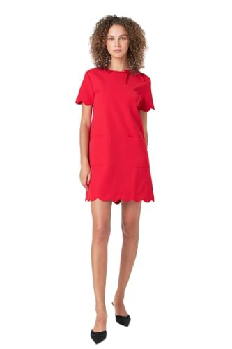 English Factory Women's Scallop Mini Dress, Red, XS | Amazon (US)