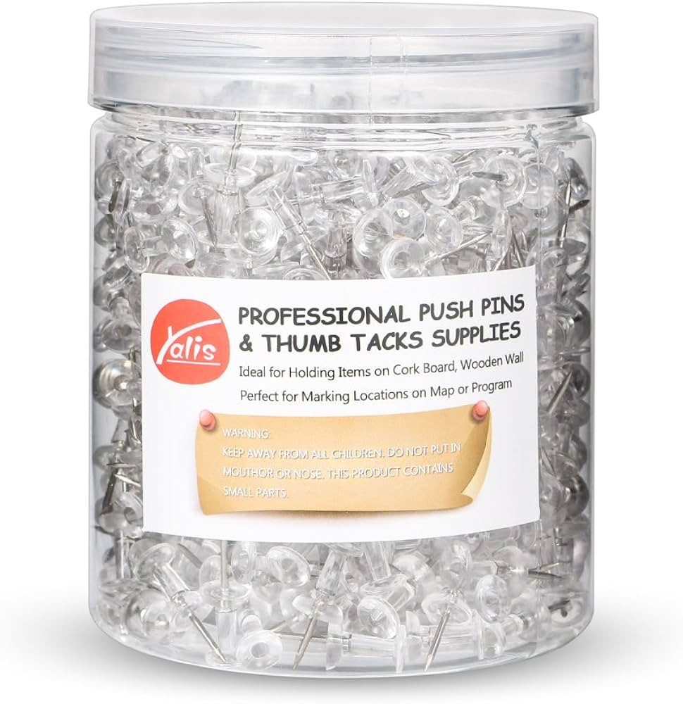 Yalis Push Pins 600 Count, Standard Clear Thumb Tacks Steel Point and Clear Plastic Head | Amazon (US)