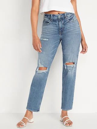 High-Waisted O.G. Loose Medium-Wash Ripped Jeans for Women | Old Navy (US)