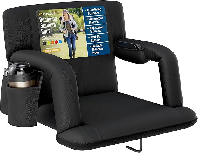 Alpcour Reclining Stadium Seat – Wide Bleacher Chair with Back Support and Cushion, Armrests, S... | Amazon (US)