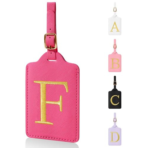 Personalized Initial Luggage Tags for Suitcases,Leather Letter Cute Luggage Tags with Privacy Name Card,Embroidered Monogrammed Travel Bag Backpack Tags Gifts for Women Kids Girls Teens(Rosered-F) | Amazon (US)