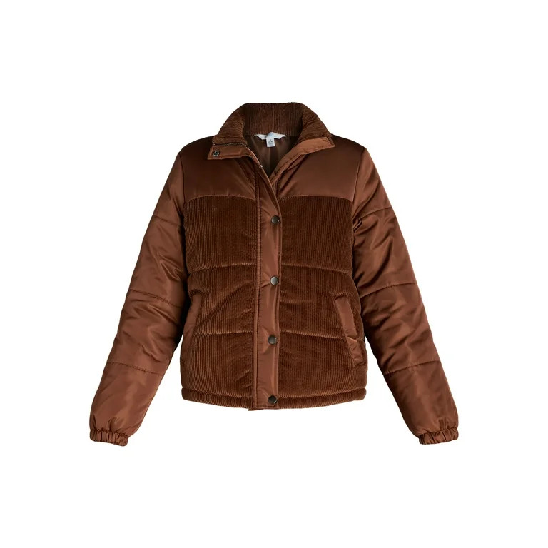 Time and Tru Women's and Women’s Plus Mixed Media Puffer Jacket, Sizes XS-3X | Walmart (US)