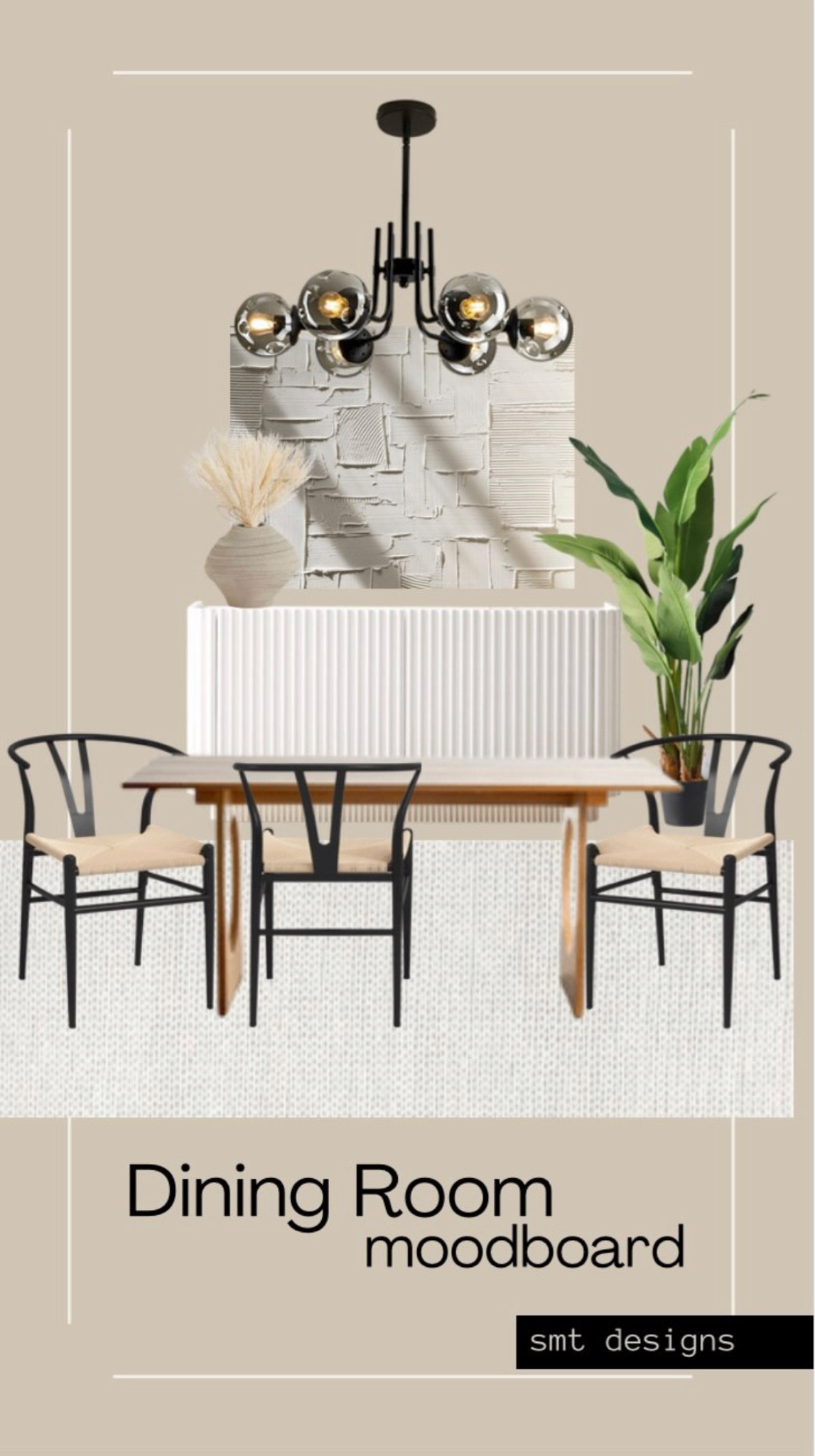 A modern minimalist dining room design

Black and cane dining chairs, wood dining table, white fluted sideboard, textured white wall art, asymmetrical vase, dried bunny tail stems, faux fiddle leaf tree, black and smoked glass globe light 

#LTKhome #LTKstyletip #LTKFind