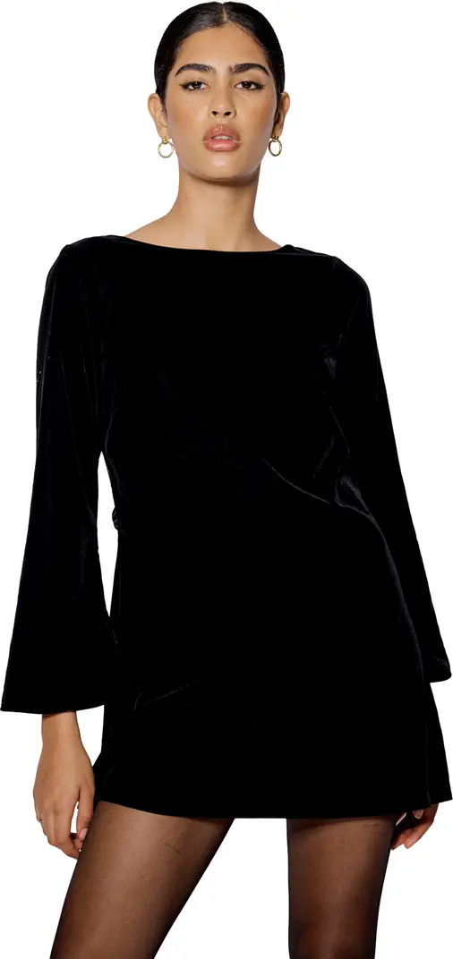 Nobody's Child Joelle Bow Back Long Sleeve Velvet Minidress | Nordstrom | Nordstrom