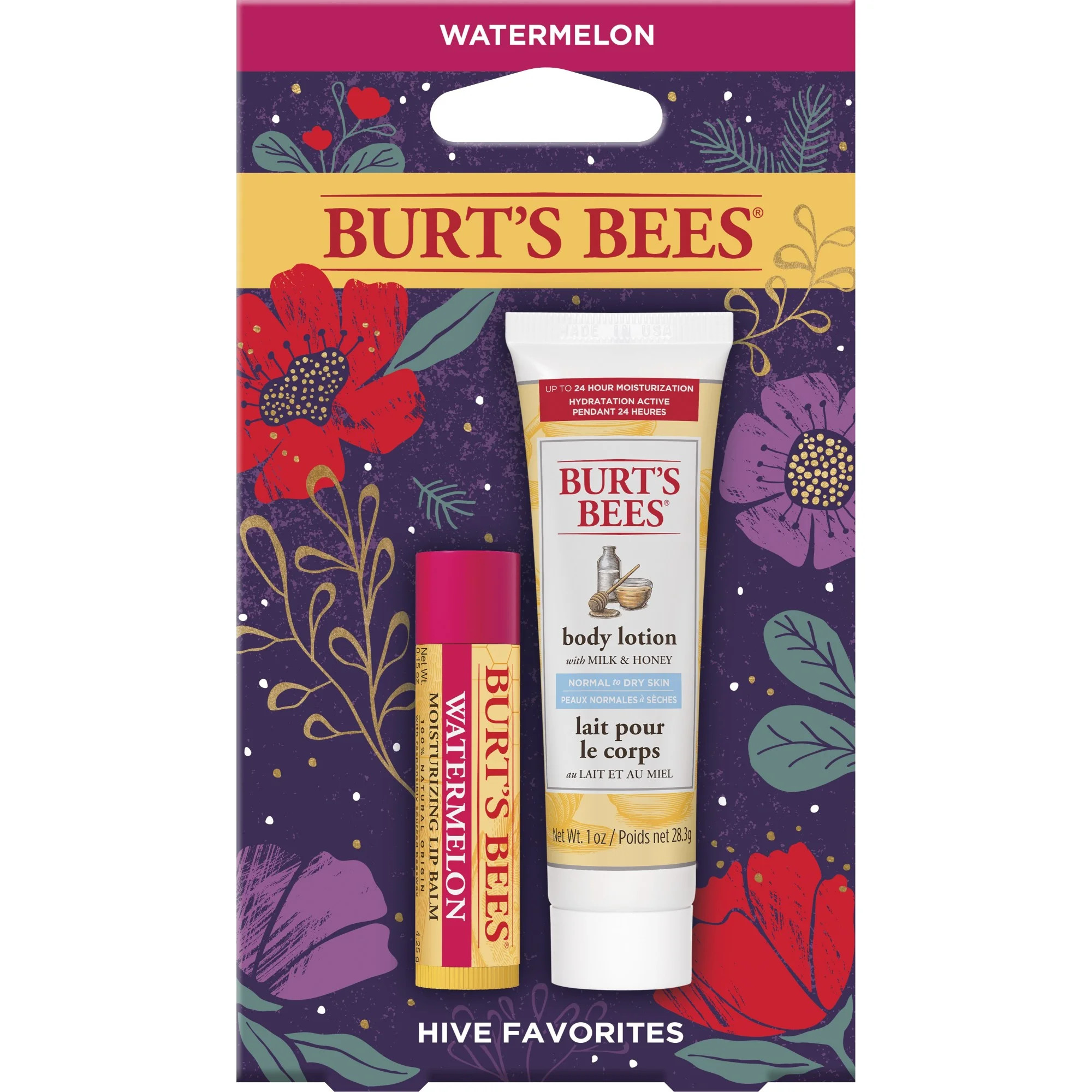 Burt's Bees Hive Favorites Holiday Gift Set, Watermelon Lip Balm and Travel Size Body Lotion - Wa... | Walmart (US)