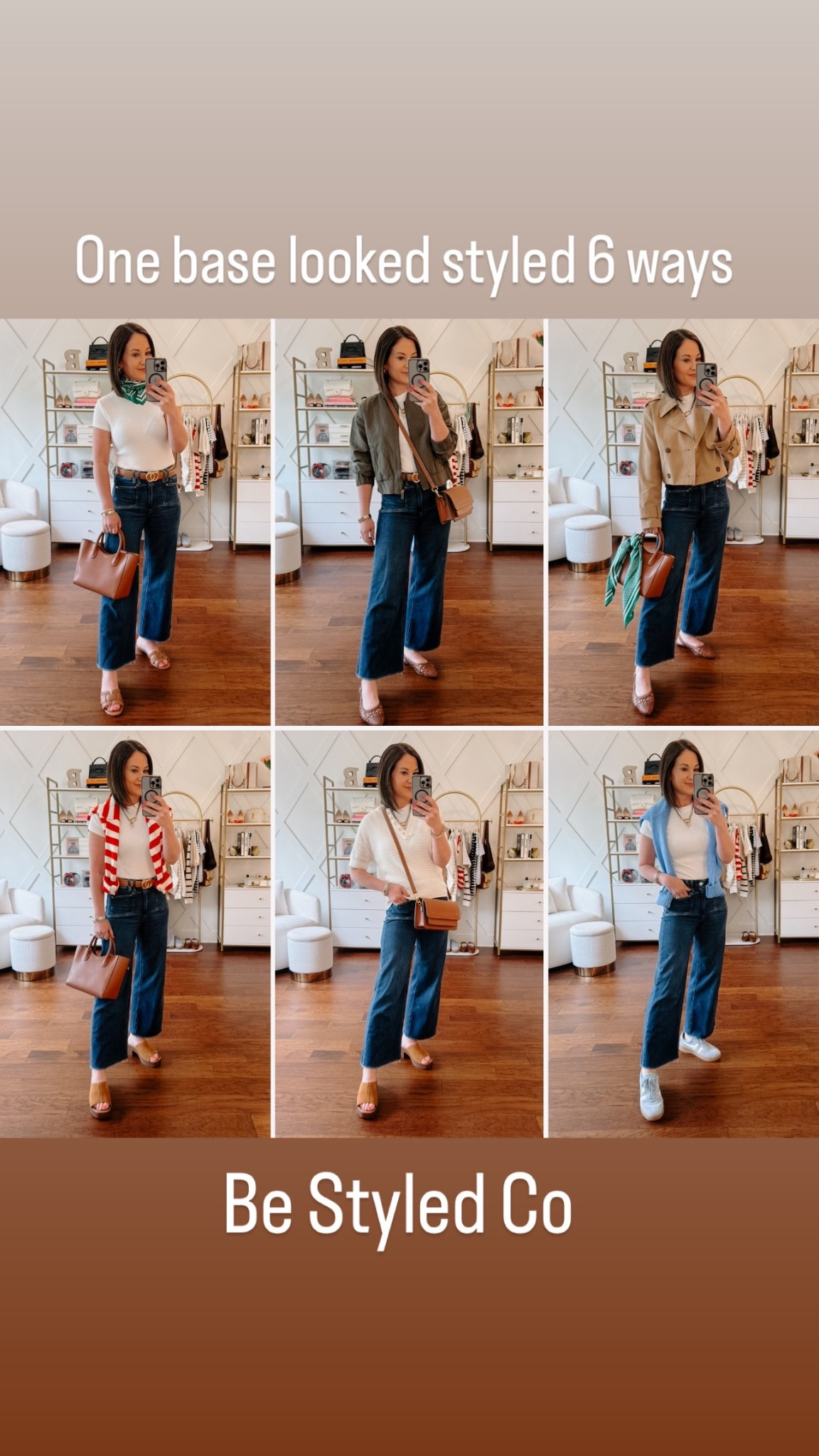 White tee and jeans styled 6 ways for spring! See other post for 6 more ways! Grab your favorite tee and jeans and let’s get dressed! Capsule wardrobe ideas - best basics - layering is key in the spring- petite friendly outfit ideas  

#LTKStyleTip #LTKOver40 #LTKFindsUnder100