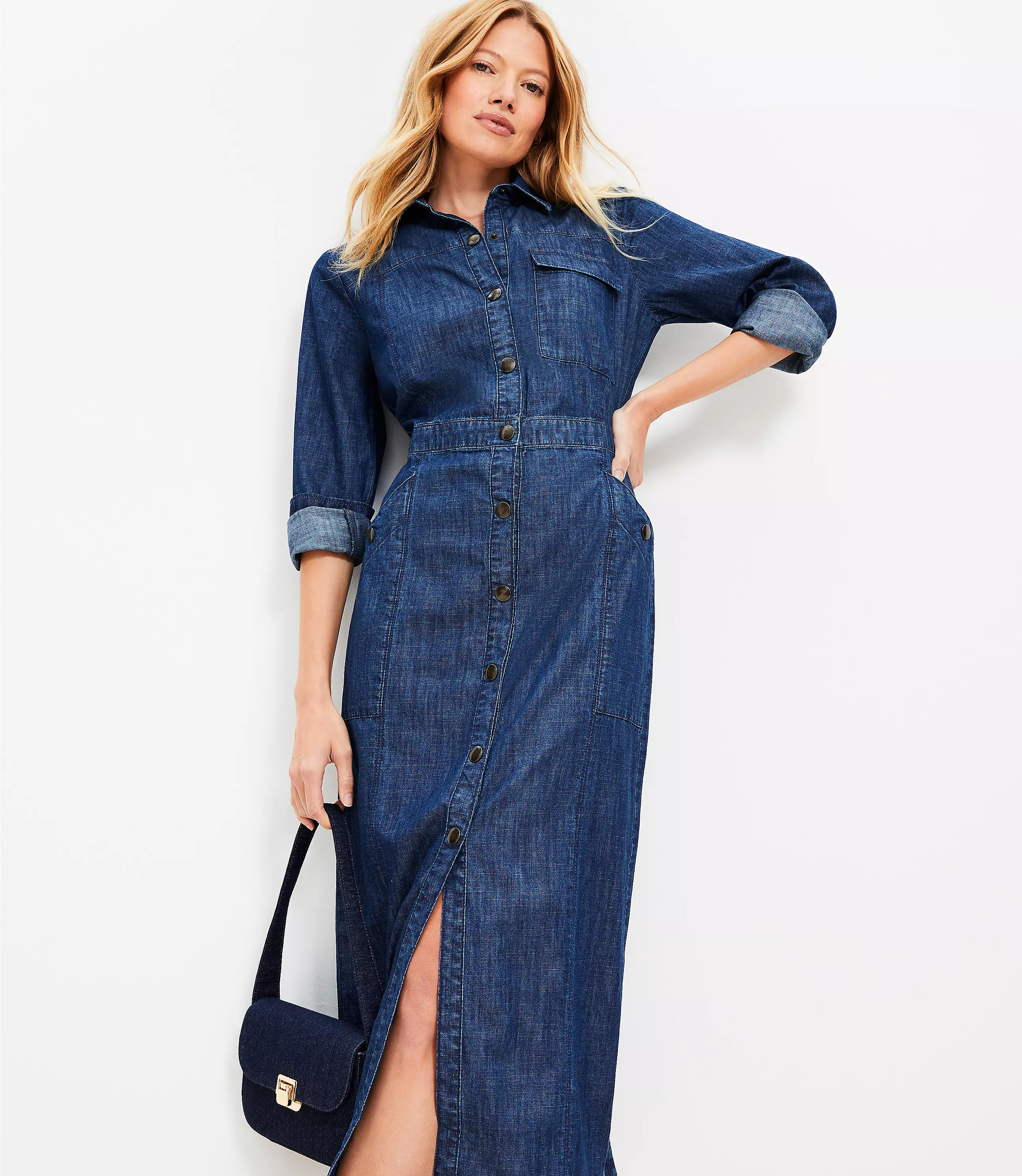 Chambray Midi Pocket Shirtdress | LOFT