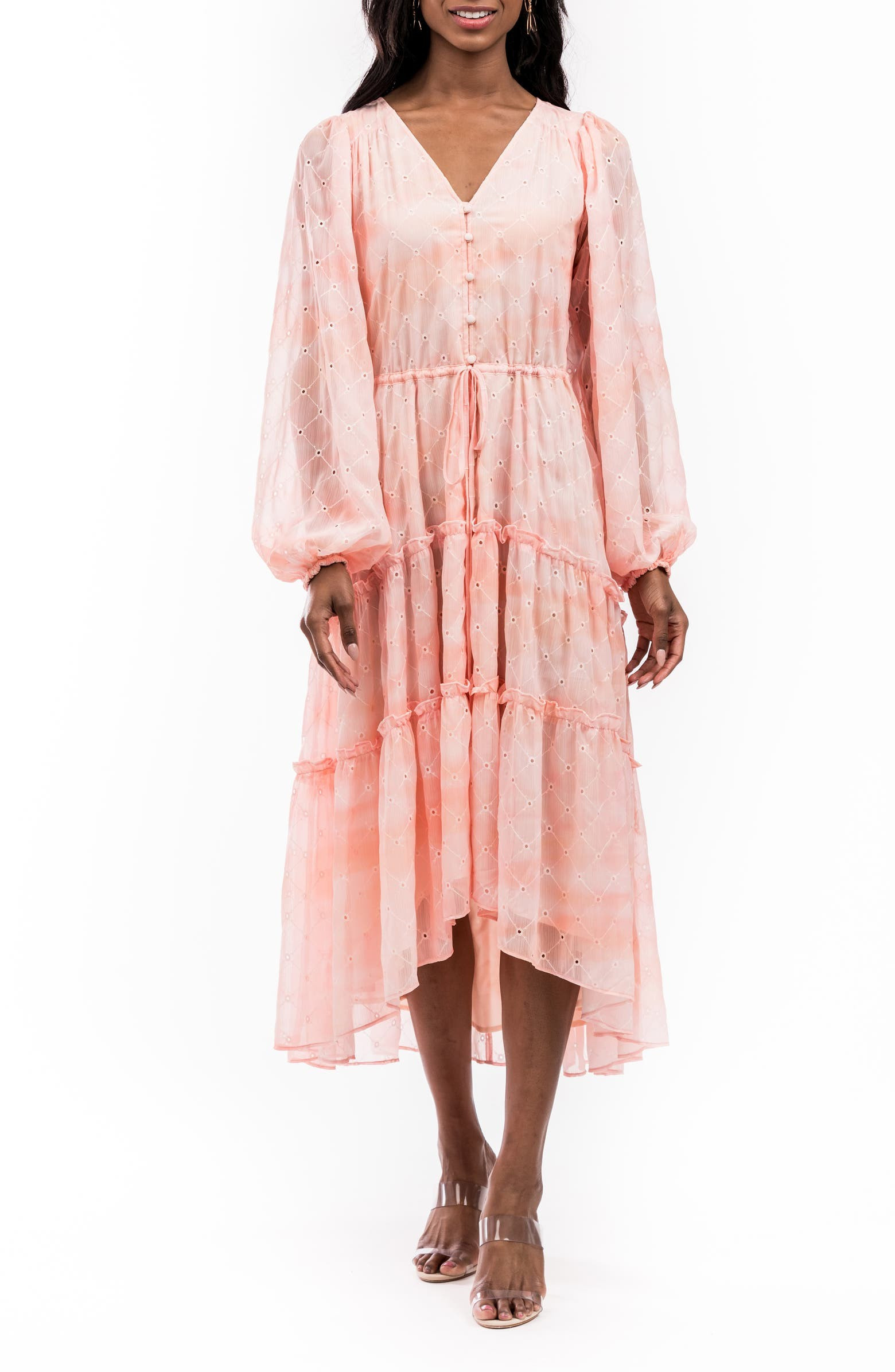 Flowy Eyelet Long Sleeve Maxi Dress | Nordstrom