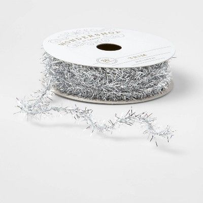 .6" Tinsel Christmas Ribbon Silver 36ft - Wondershop™ | Target