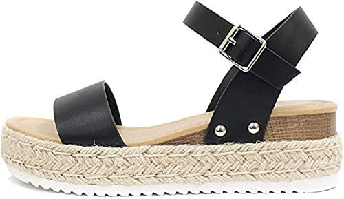 Soda Women's Topic Open Toe Buckle Ankle Strap Espadrille Synthetic sandals | Amazon (US)