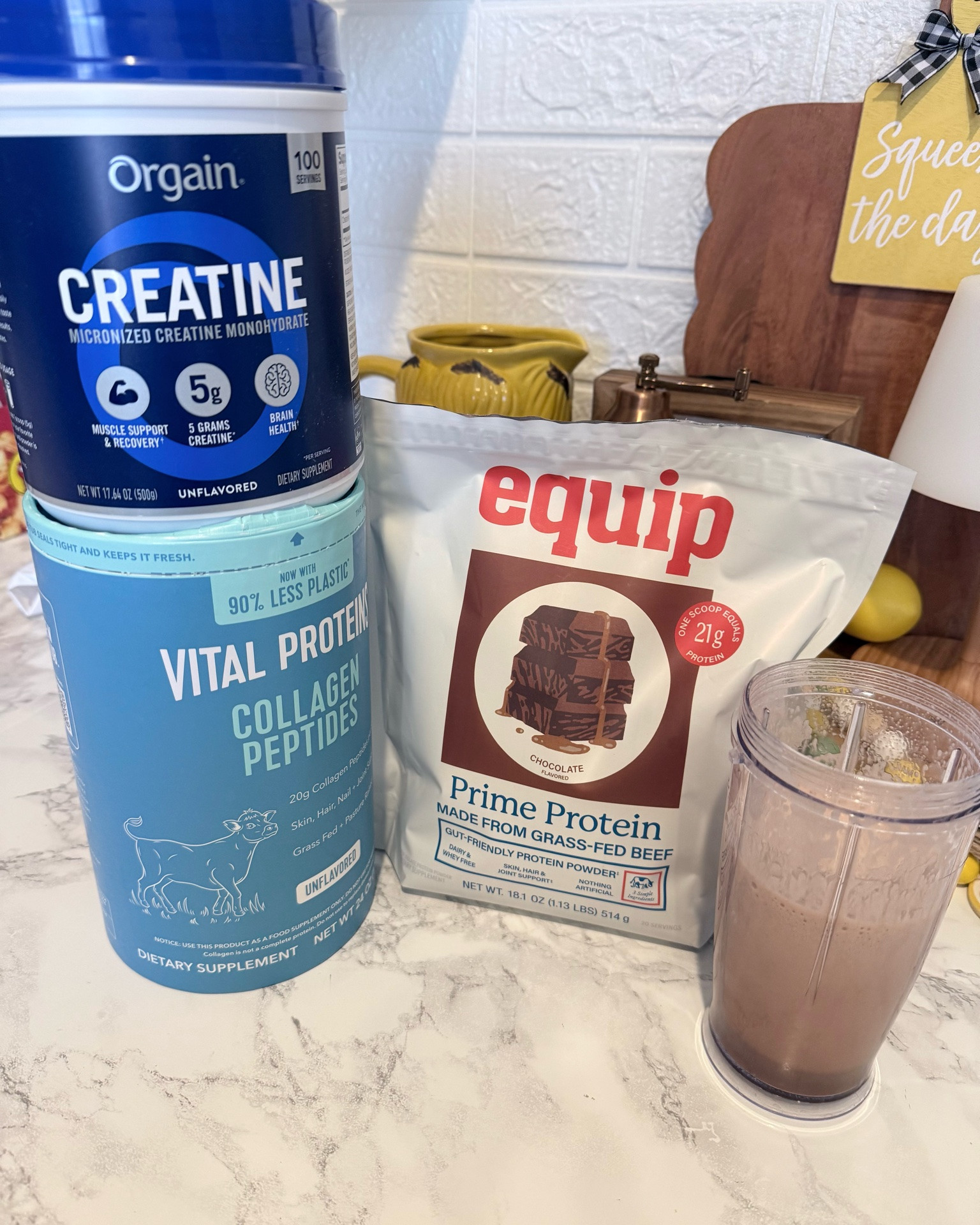 Equip Prime Chocolate Protein Powder is a gut-friendly, sugar-free protein shake powder made with grass-fed beef and natural collagen. It has a rich and creamy texture and contains 21 grams of protein per serving. It’s also whey and dairy-free. I often add creatine and collagen peptides to my shakes to enhance the protein content and other benefits.

#LTKmomlife #LTKfitnessgoals #LTKActive #LTKselfcare #LTKmorningroutine