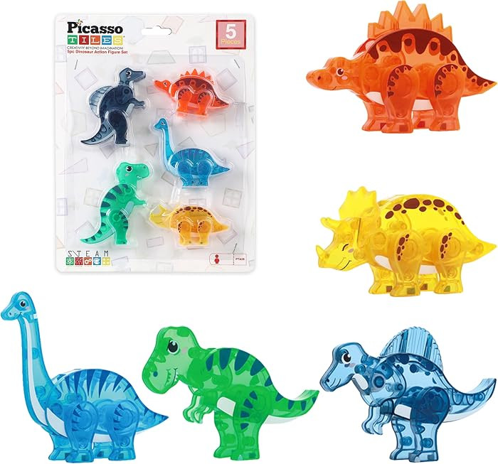 PicassoTiles 28 Piece Dinosaur Accessory Set, Magnetic Dino Tiles Ages 3+ | Amazon (US)