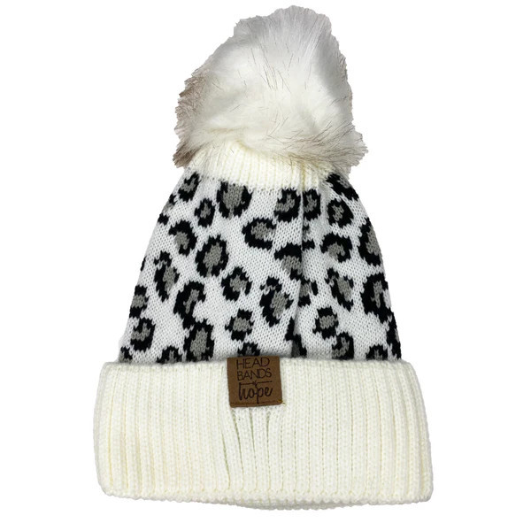 Snow Leopard Snap Pom Pom Beanie | Headbands of Hope