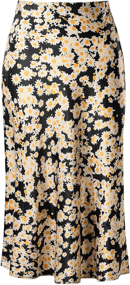 Keasmto Leopard Print Skirt for Women Cheetah High Waist Silk Satin Elasticized Skirts | Amazon (US)