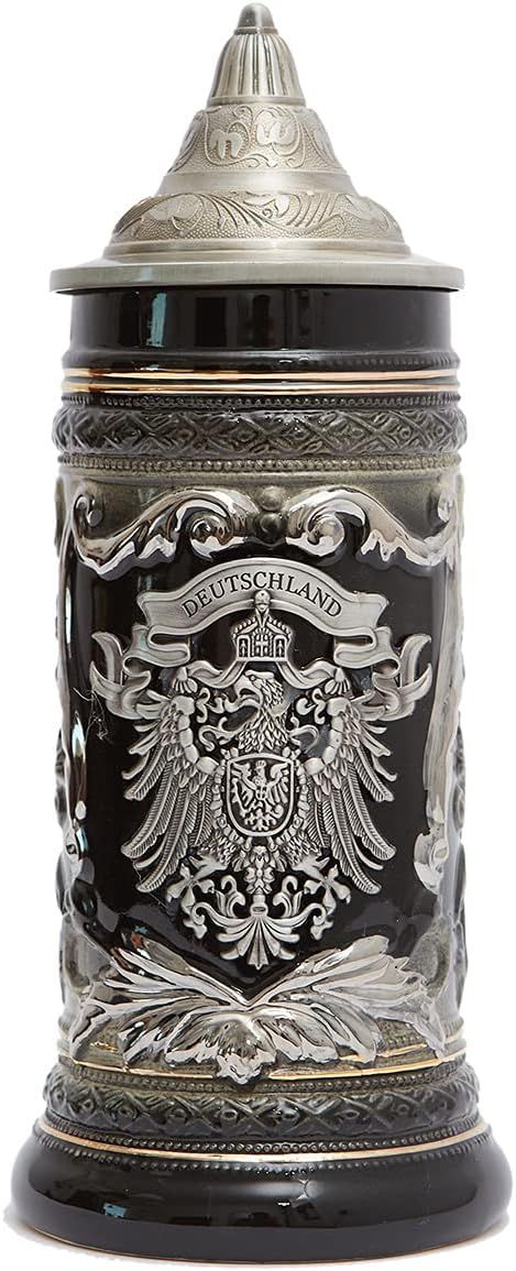 HAUCOZE Beer Stein Mug German Eagle Medallion Drinking Stanley Viking Tankard with Petwer Lid for... | Amazon (US)