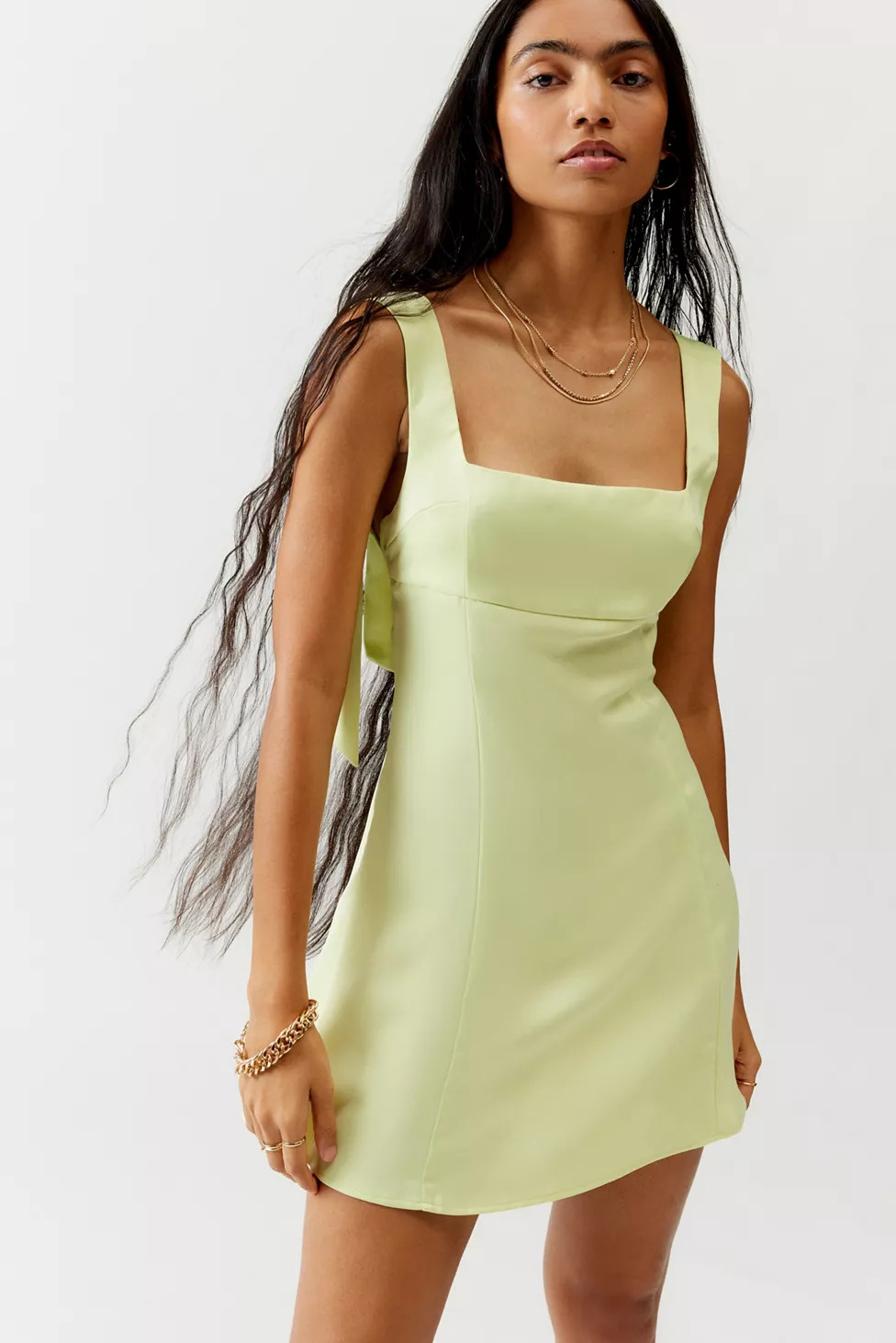 UO Bri Double Bow Satin Mini Dress | Urban Outfitters (US and RoW)
