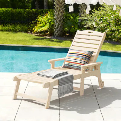 LUE BONA Sand HDPE Frame Stationary Chaise Lounge Chair with Slat Seat | Lowe's