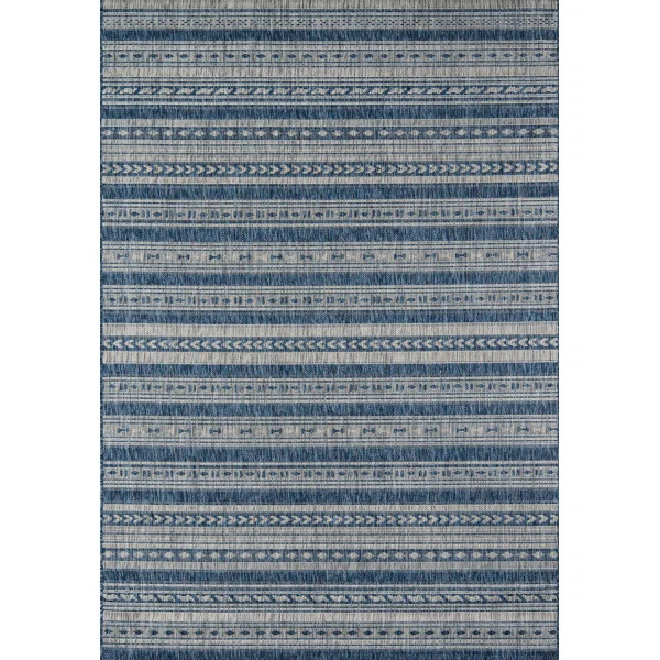 Tuscany Striped Denim Blue/Tan Indoor/Outdoor Area Rug | Wayfair North America