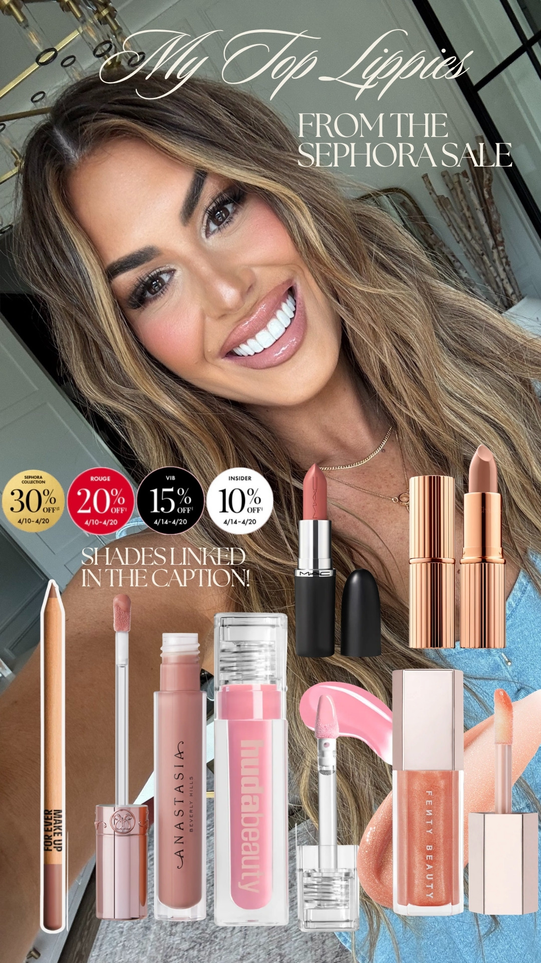 lippie favs on sale! 
shades:

mac lipstick- creme cup
CT lipstick- nude kate
lip liner- anywhere caffeine
anastasia gloss- guava
huda gloss- UUU baby and sugar baby
fenty gloss- champ stamp fantasy 

 #LTKSaleAlert #LTKBeauty