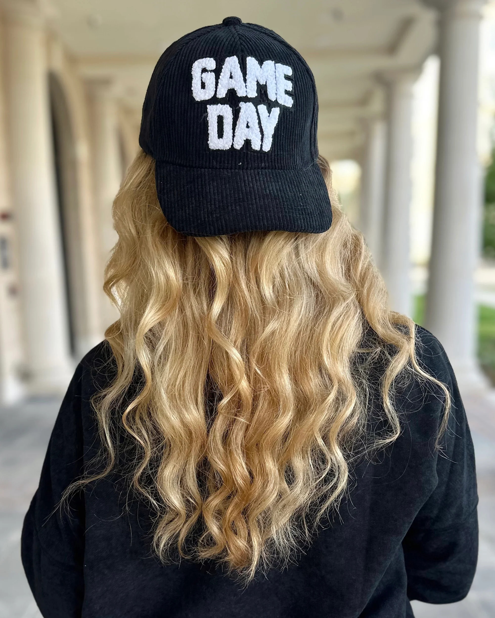Sherpa-Letters Black Corduroy “GAME DAY” Cap (Ships 9/30) | Live Love Gameday®