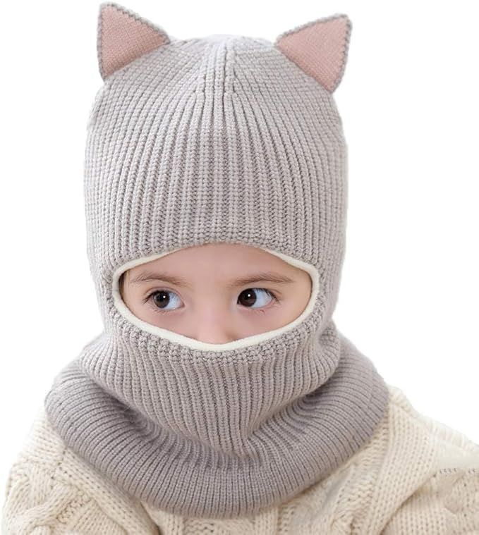 Kids Winter Snow Hat with Scarf Earflaps Unisex Toddler Knit Face Covering,1-4T | Amazon (US)