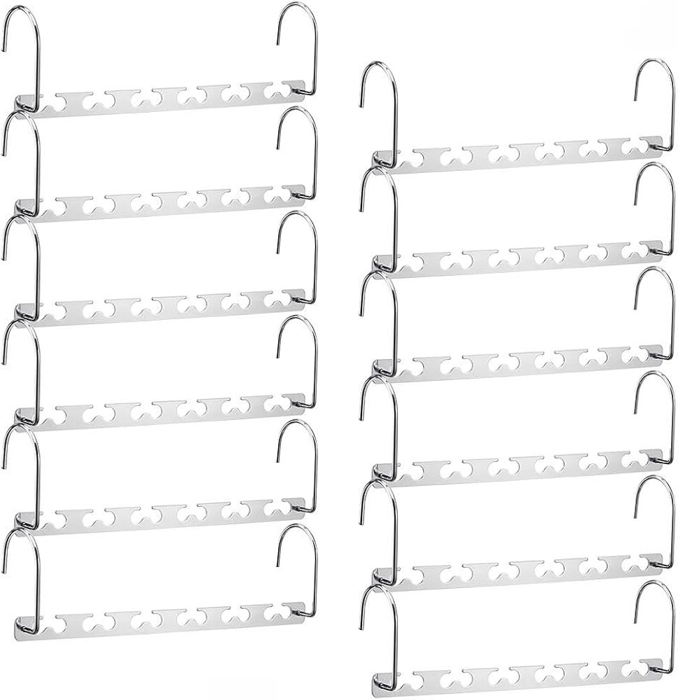 Meetu Space Saving Hangers Multifunctional Clothes Hangers Stainless Steel 6X2 Slots Magic Hanger... | Amazon (US)