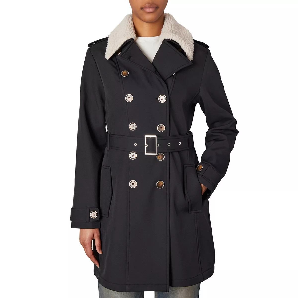 Women's Nicole Miller Black Soft Shell Trench Coat | Kohl's