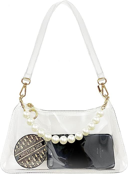 Sintra Clear Purse for Women, Clear Cute Hobo Tote Handbag Mini Clutch Bag with Pearl chain Stadi... | Amazon (US)
