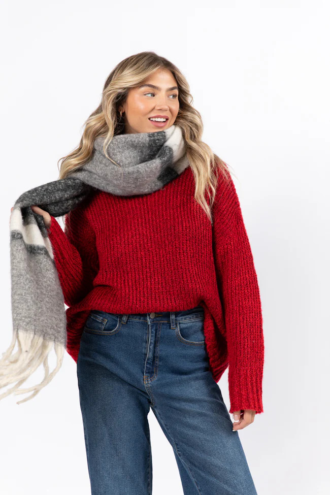 What I Need Red Fuzzy Oversized Turtleneck Sweater | Pink Lily