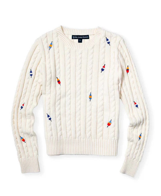 Women's Buoy Embroidered Cable Knit Sweater In Beige | Shop Simon