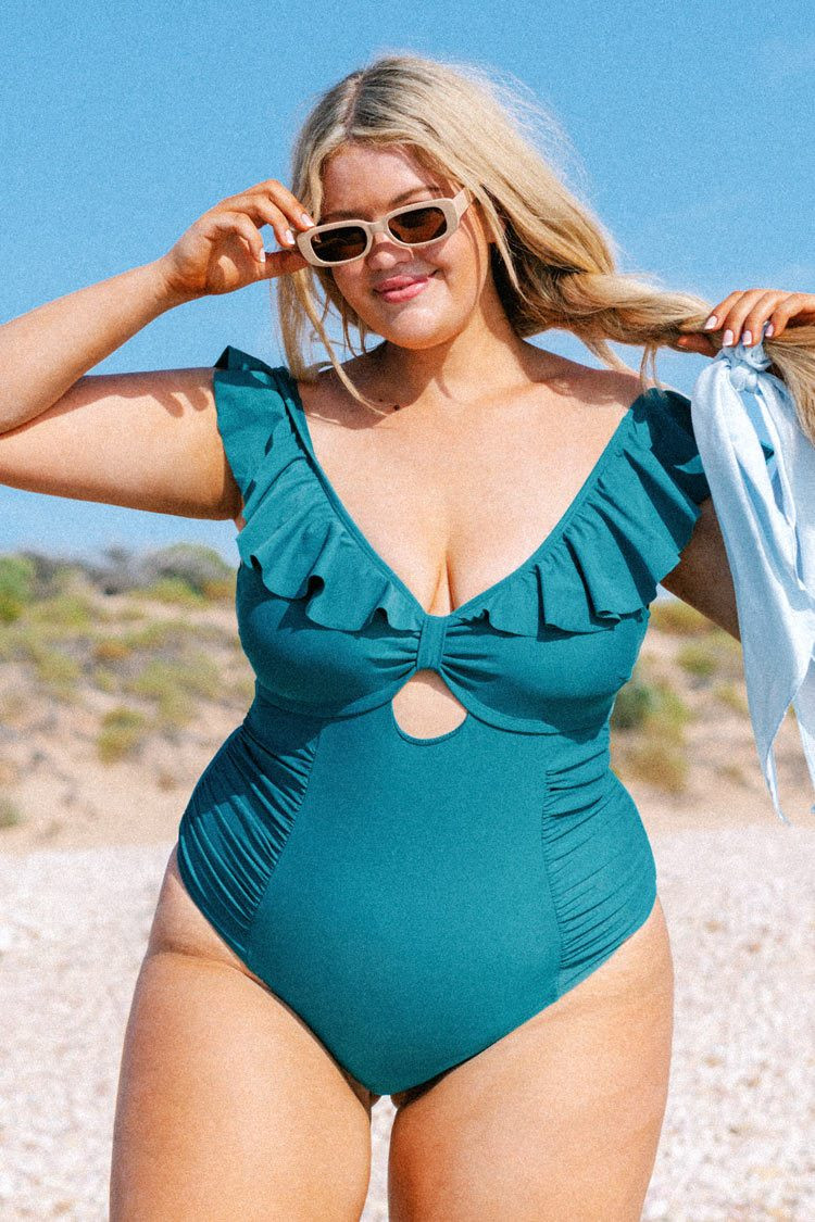 Ashley Ruffle Trim Plus Size One Piece Swimsuit | Cupshe