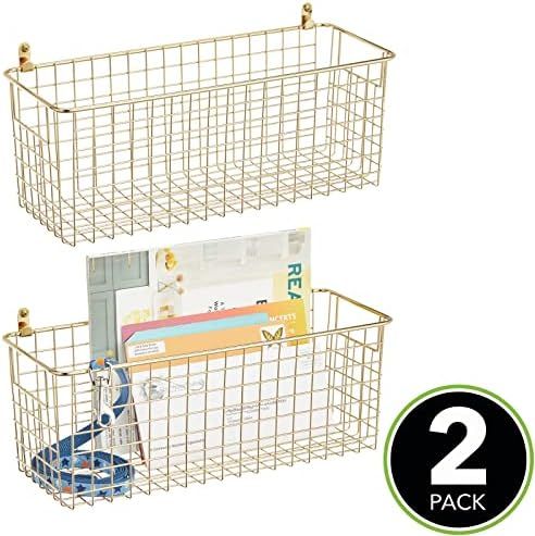 mDesign Portable Metal Farmhouse Wall Storage Organizer Basket Bin - Handles for Hanging in Entryway | Amazon (US)