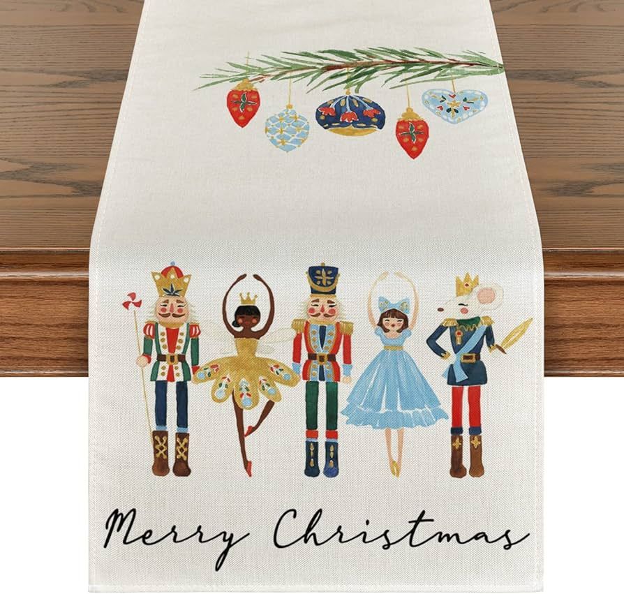Artoid Mode Watercolor Nutcrackers Xmas Balls Merry Christmas Table Runner, Seasonal Winter Holid... | Amazon (US)