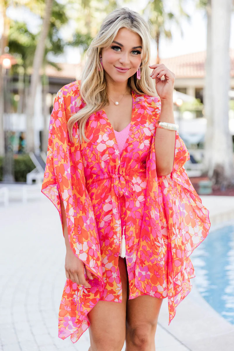 Lost In The Tropics Red Tropical Printed Swimsuit Cover Up | Pink Lily