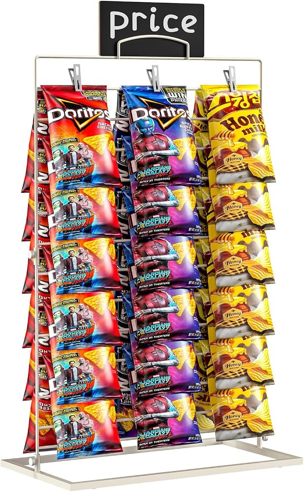 TJ.MOREE Chip Rack Display Stand, Chip Bag Holder for Party Display 3-Row 48 Clips Countertop Sna... | Amazon (US)