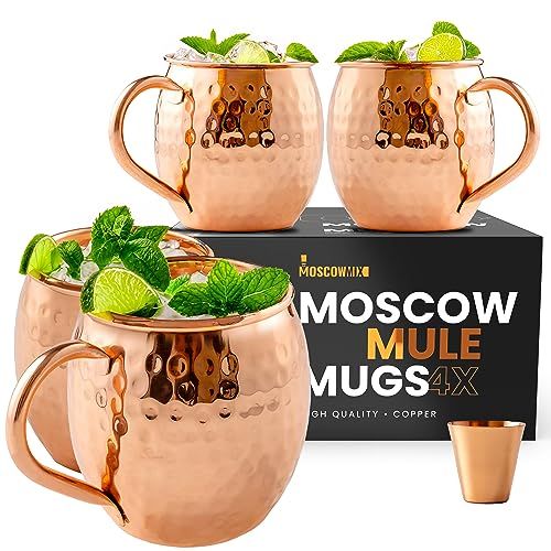 Moscow-Mix Moscow Mule Mugs Large 16 oz - 100% Pure Copper Cups Authentic Hammered Style with Classi | Amazon (US)