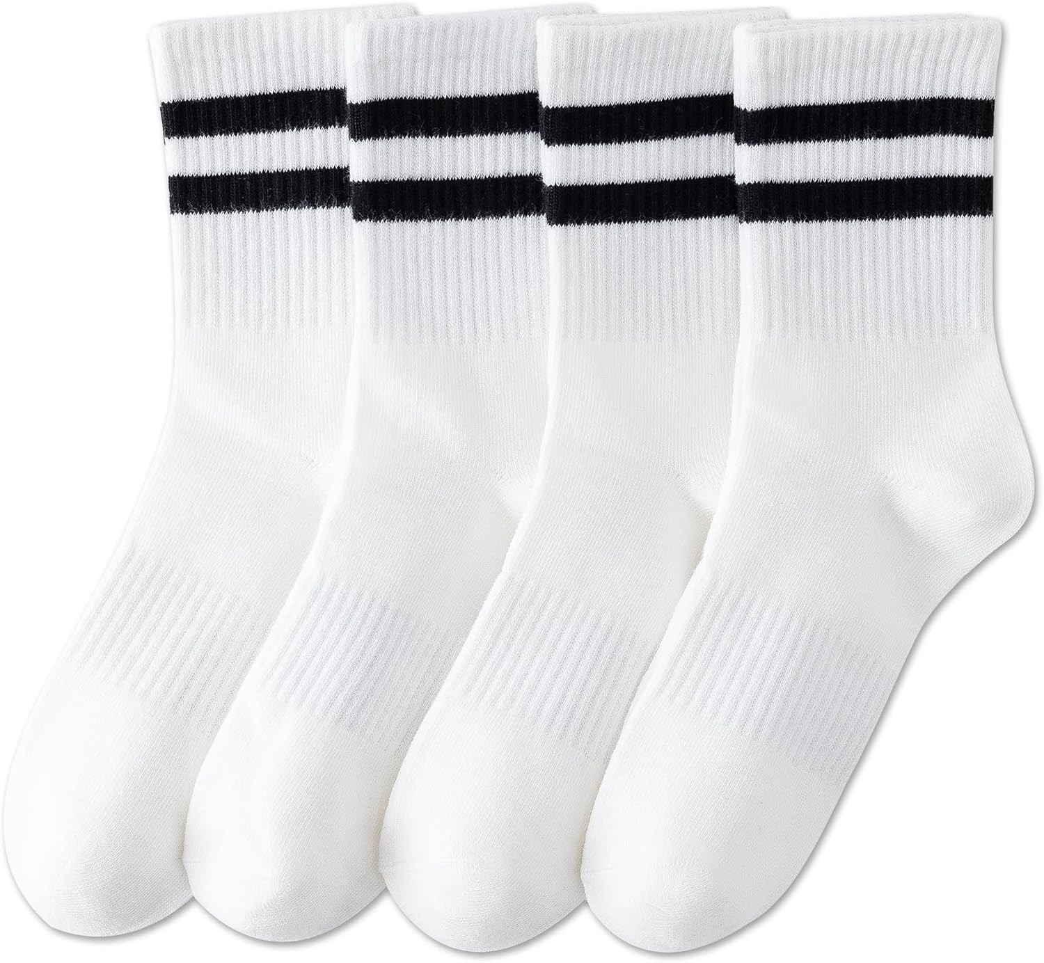 YUWELL Womens Striped Crew Socks, Cotton Socks for Women 4Pairs,Size 5-10 | Amazon (US)