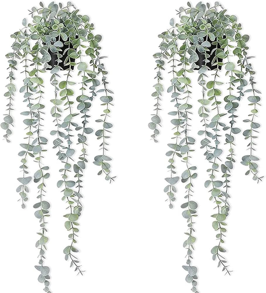 XongSyue Artificial Hanging Plants, 2 Pack Fake Plants with Pot, Artificial Eucalyptus Plant, Art... | Amazon (US)
