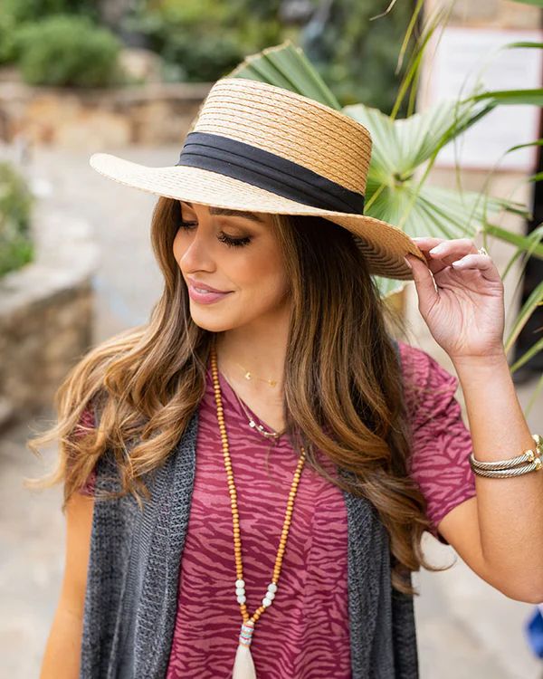 Wide Brim Straw Boater Hat | Grace and Lace