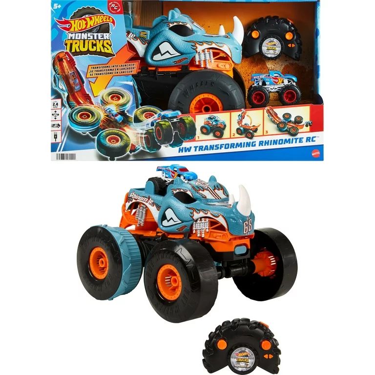 Hot Wheels Monster Trucks RC Rhinomite Transforms into Launcher, Includes 1:64 Scale Toy Truck - ... | Walmart (US)
