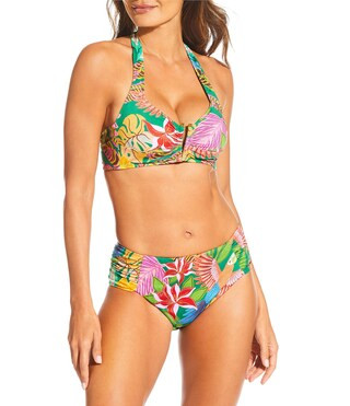 Gibson & Latimer Jungle Life V-Wire Halter Swim Top & Side Shirred Mid Rise Swim Bottom | Dillard... | Dillard's