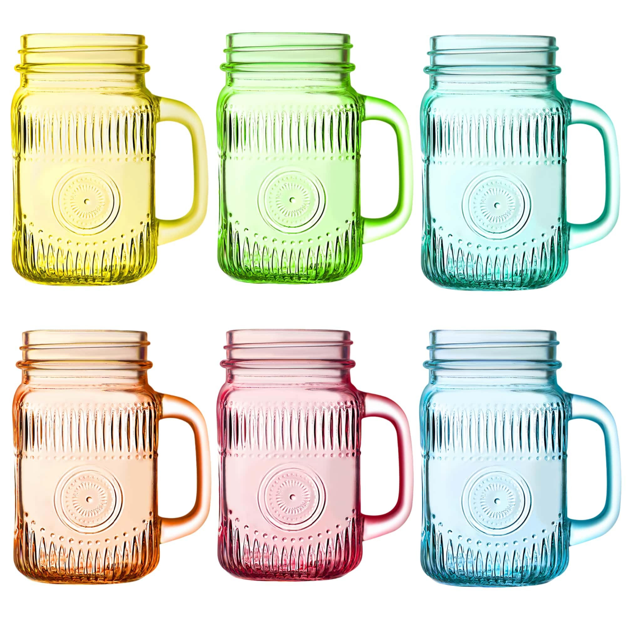 Amzcku Vintage Colored Drinking Glass Mason Jar 16 OZ with Comfortable Handle for Party Beverages... | Amazon (US)