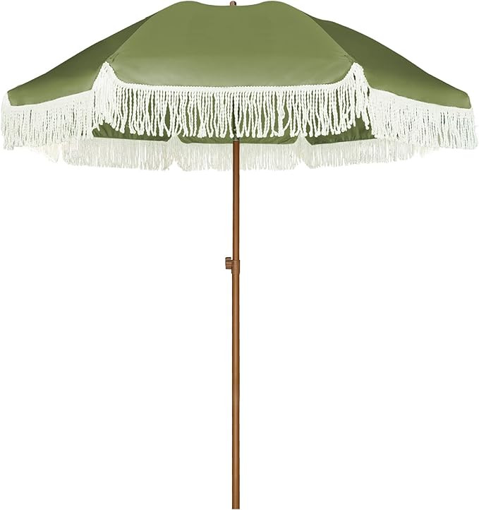 AMMSUN 7ft Patio Umbrella with Fringe Outdoor Tassel Umbrella UPF50+ Premium Steel Pole and Ribs ... | Amazon (US)