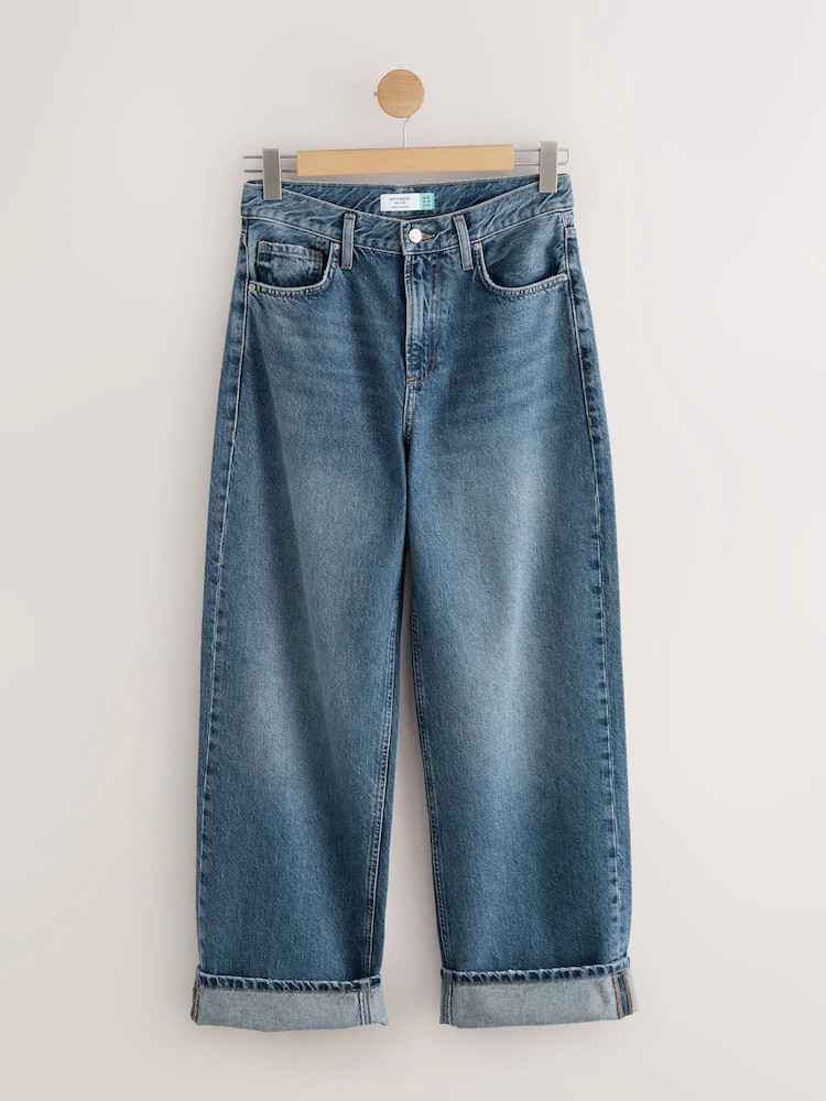 Mid Blue Boyfriend Turn Up Jeans | Next US