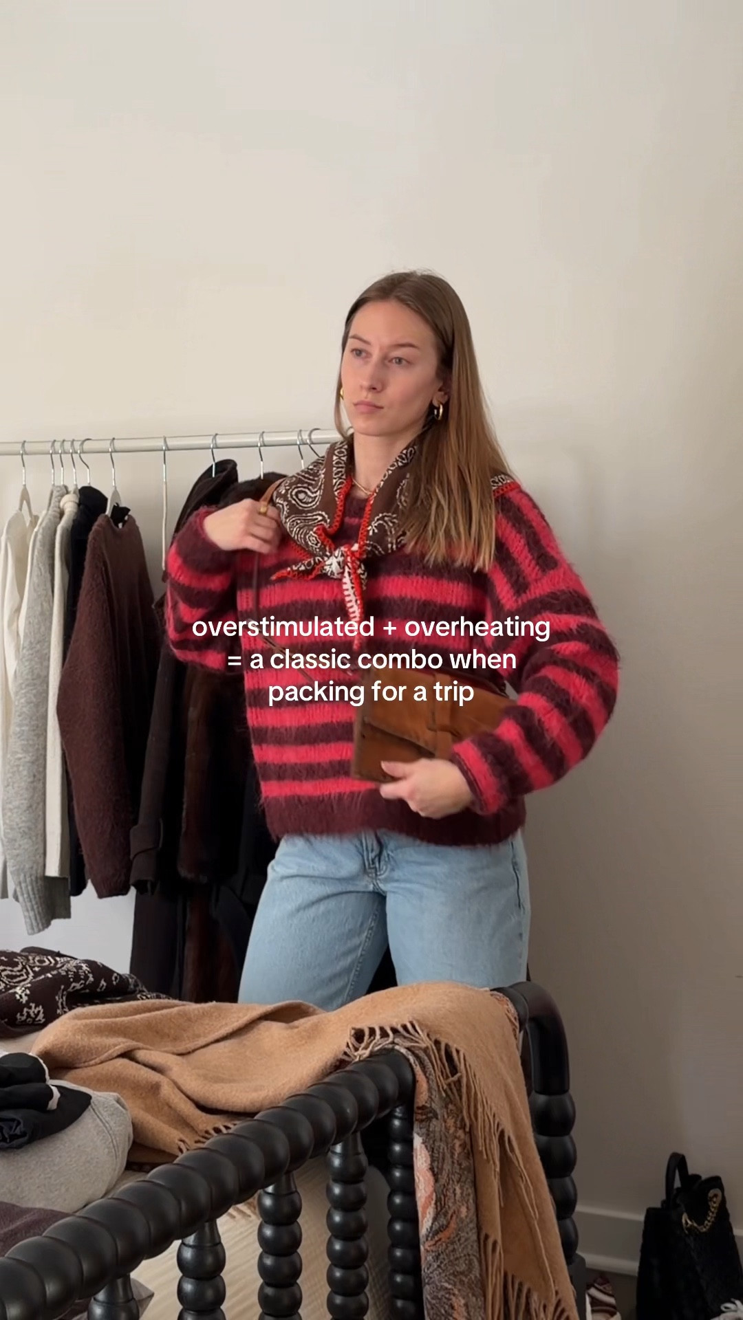 2/4/26 Packing for a trip always sends me into full overstimulated + overheating mode 😅 sharing a few of the pieces I’m packing for Paris that actually made the cut. Linking my Free People scarf, my go-to seamless black turtleneck bodysuit from Commando, Abercrombie brown jeans, Abercrombie brown wool jacket, Dolce Vita black knee-high boots, my Abercrombie low-rise loose jeans, and Abercrombie dark wash bootcut jeans. A few scarves are from TJ Maxx and some sweaters are from American Vintage (not linkable), but these are the staples holding the suitcase together.

#LTKgrwm #LTKootd #LTKValentine