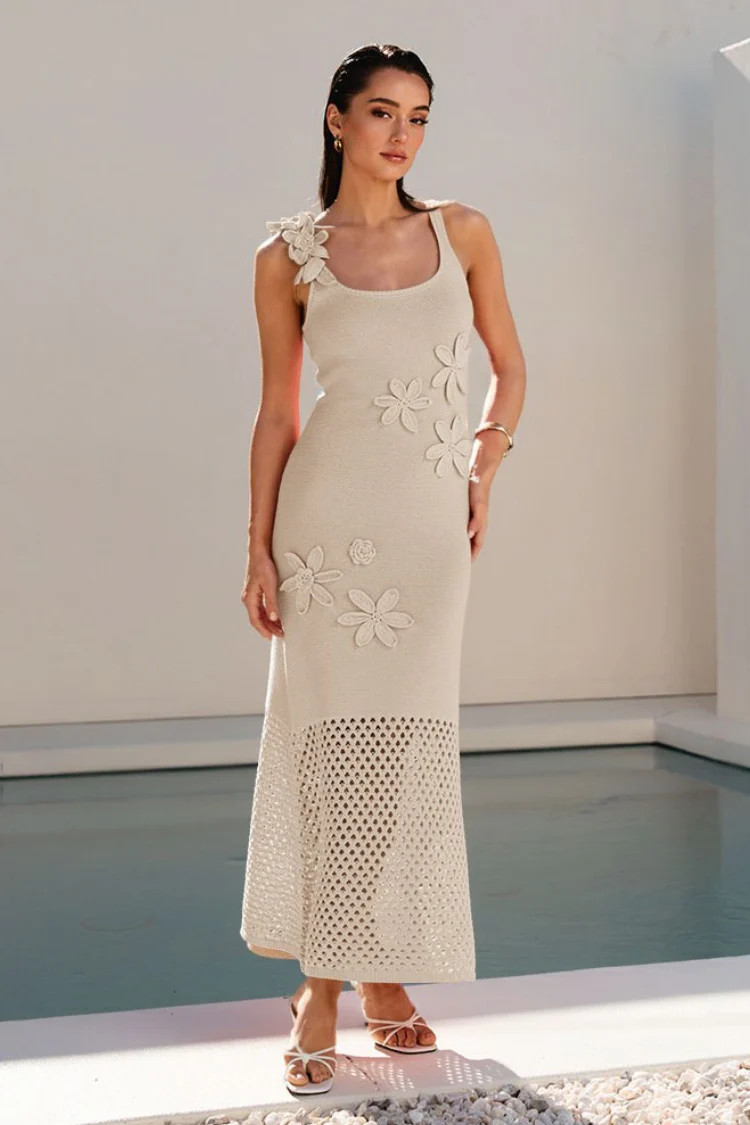 Koh Samui Crochet Midi Dress - Natural | Confête