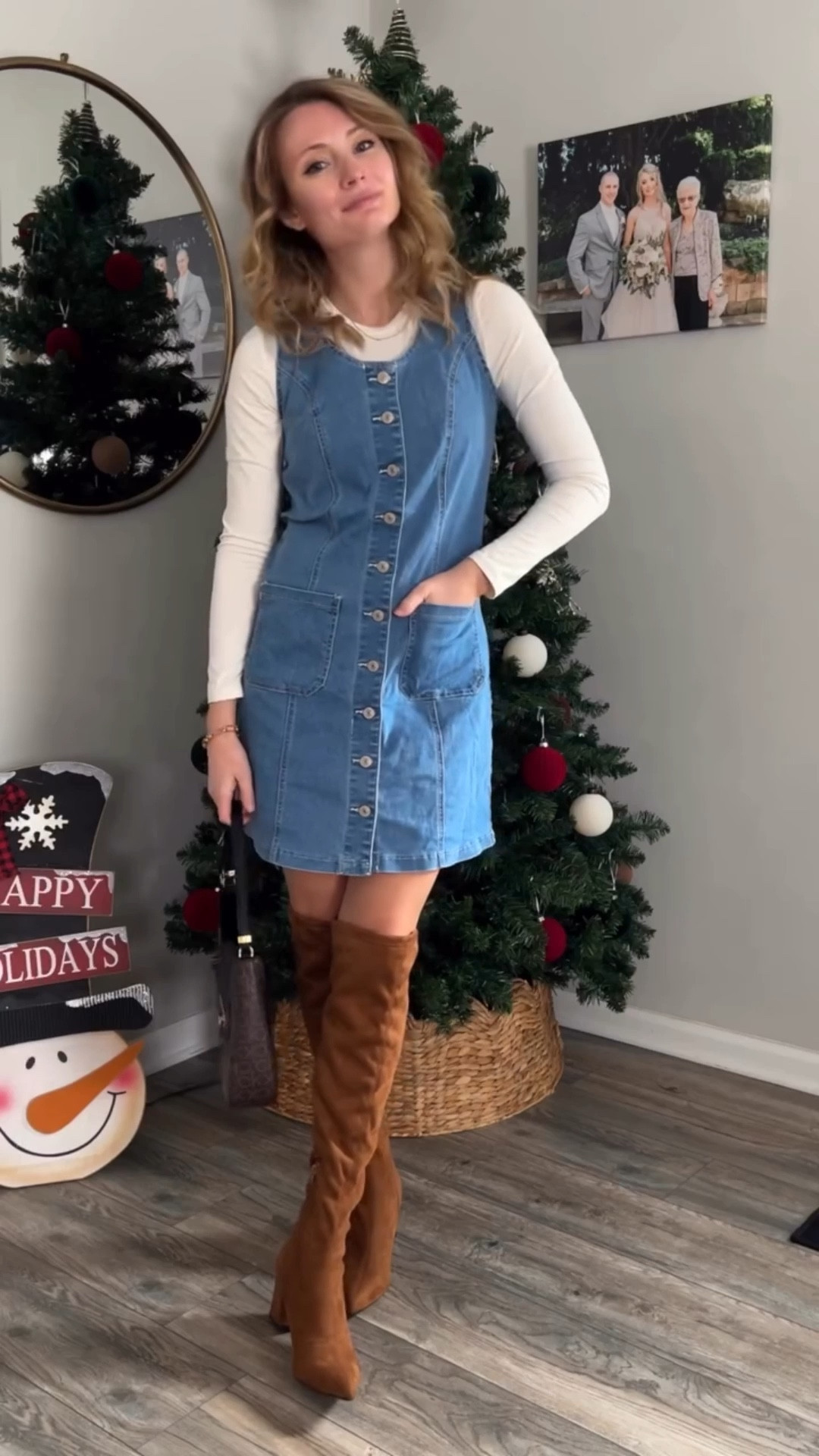 How cute is this denim dress? I love it so much! And I can layer it for winter as well. Here’s one of the ways I found to style it on Pinterest!

Comment SHOP and I’ll send you a link to the dress!