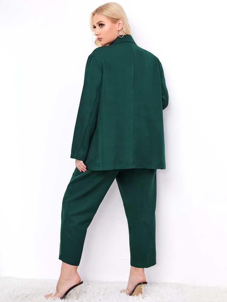 Plus Solid Lapel Neck Blazer & Tailored Pants | SHEIN