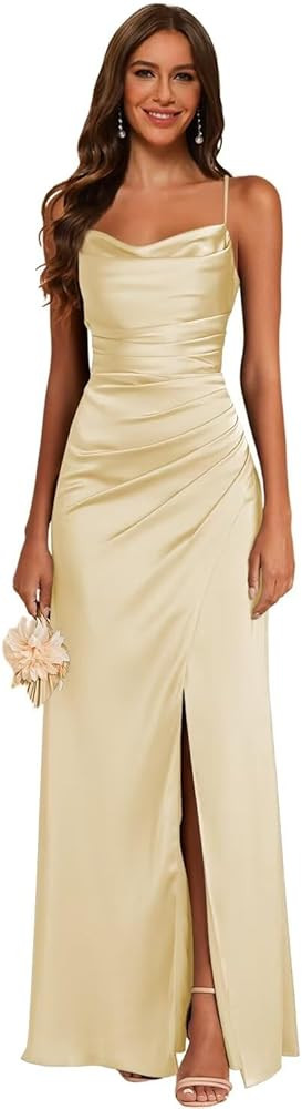 Noras dress Women's Spaghetti Straps Bridesmaid Dresses with Slit Cowl Neck Mermaid Formal Party ... | Amazon (US)