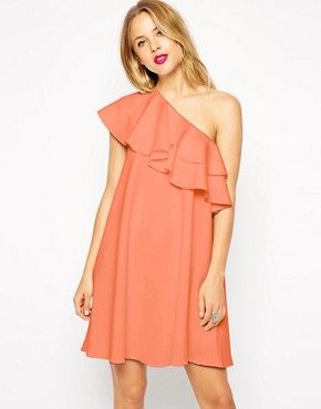 ASOS Swing Dress in Scuba with One Shoulder and Ruffle Detail | ASOS US